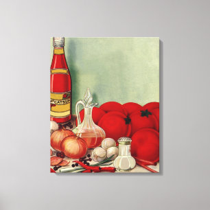 Vintage Italienska Food Tomato Onions Peppers Cats Canvastryck