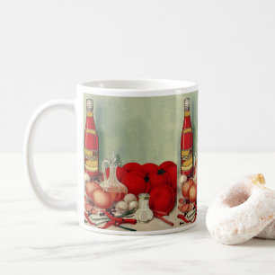 Vintage Italienska Food Tomato Onions Peppers Cats Kaffemugg