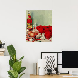 Vintage Italienska Food Tomato Onions Peppers Cats Poster