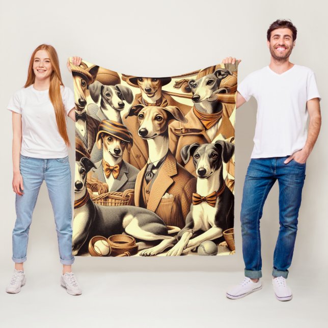 Vintage Italienska Greyhound Illustration Fleecefilt (På plats)
