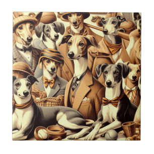 Vintage Italienska Greyhound Illustration Kakelplatta
