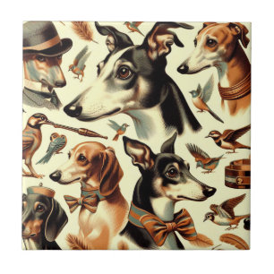 Vintage Italienska Greyhound Illustration Kakelplatta