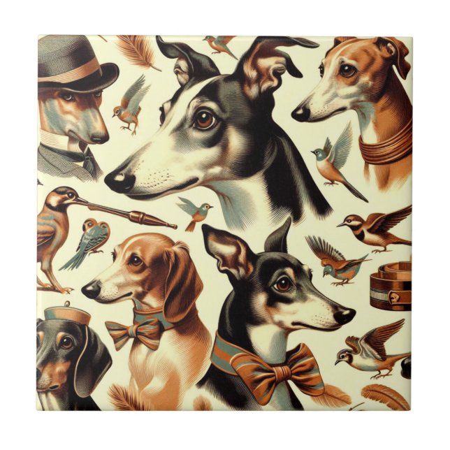 Vintage Italienska Greyhound Illustration Kakelplatta (Framsidan)