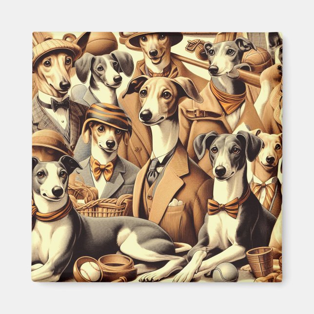 Vintage Italienska Greyhound Illustration Magnet (Framsidan)