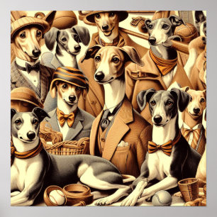 Vintage Italienska Greyhound Illustration Poster