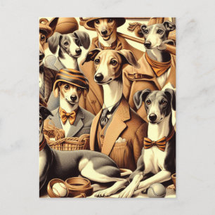 Vintage Italienska Greyhound Illustration Vykort
