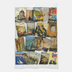 Vintage Italienska Resor affischer Collage Kökshandduk