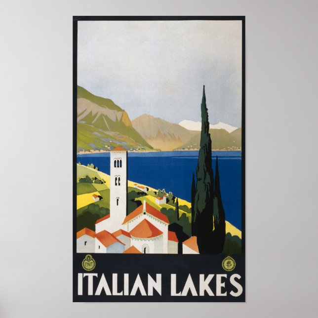 Vintage Italienska Sjöar Poster (Framsidan)