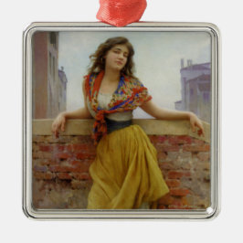 Vintage Italienska Vatten-Carrier Girl Julgransprydnad Metall