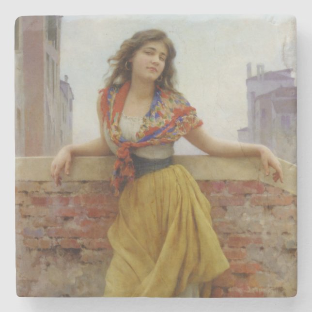 Vintage Italienska Vatten-Carrier Girl Stenunderlägg (Framsidan)