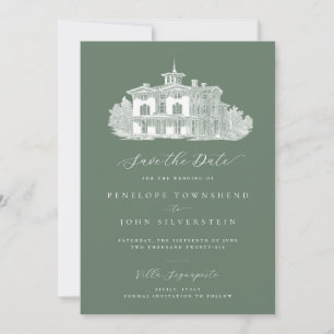 Vintage Italienska Villa Sage Grönt Bröllop Spara Datumet