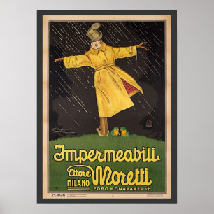 Vintage Italienskt reklamprogram för regnrock Poster