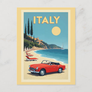 Vintage Italy Coast Beach Car Vykort