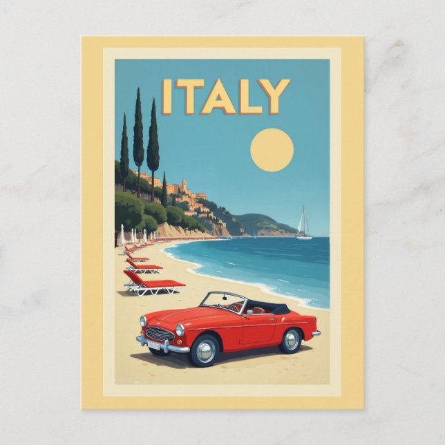 Vintage Italy Coast Beach Car Vykort (Framsida)