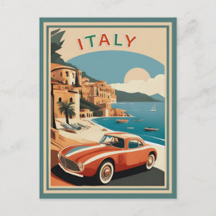 Vintage Italy Coast Beach Car Vykort