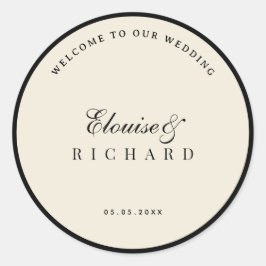Vintage Ivory and Black Old Money Wedding Welcome Runt Klistermärke
