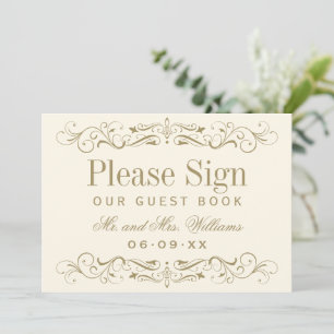 Vintage Ivory Antique Flourish Bröllop Guest Bok