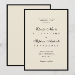Vintage Ivory & Black Old Money Wedding Inbjudningar
