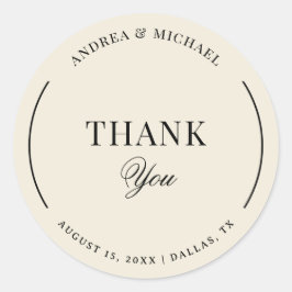 Vintage Ivory & Black Old Money Wedding Thank You Runt Klistermärke