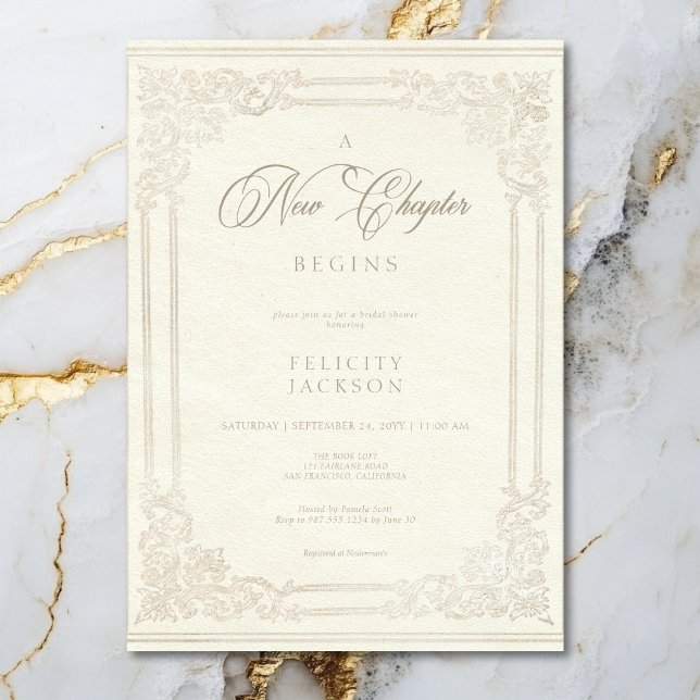 Vintage Ivory Bok nykapitelstartare Inbjudningar (Vintage Ivory Book New Chapter Begins Bridal Shower Invitation)