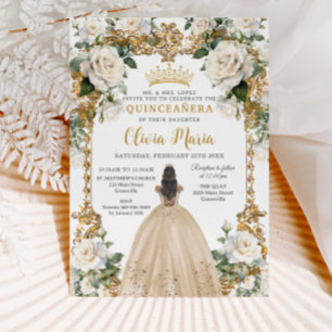 Vintage Ivory Champagne Blommigt Dress Quinceanera Inbjudningar
