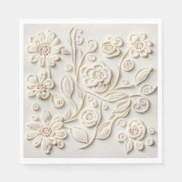 Vintage Ivory Embroeded Blommigt Design Pappersservett
