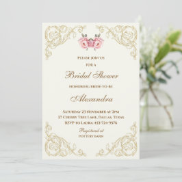 Vintage Ivory Pink Floral Peony Bridal Shower Inbjudningar
