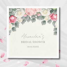 Vintage Ivory Pink Garden Roses Bridal Shower Pappersservett