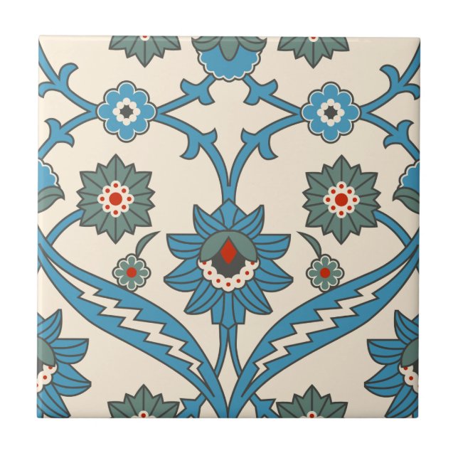 Vintage Iznik Blommotiv Kakelplatta (Framsidan)