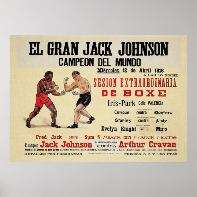 Vintage Jack Johnson Arthur Cravan Fight Poster (Framsidan)