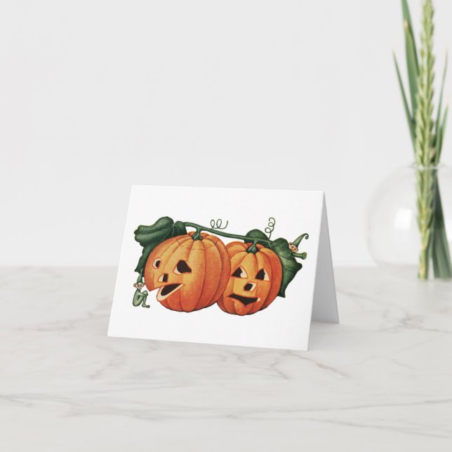 Vintage Jack o lantern Elves Helgkort (Framsida)