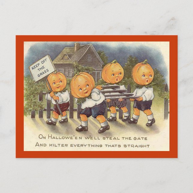 Vintage Jack o'Lantern Boys Steeling Grind Vykort (Framsida)