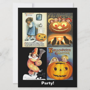 Vintage Jack o'Lantern & Kids Montage Inbjudan