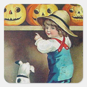 VINTAGE JACK O'LANTERN SQUARE-fäktare Fyrkantigt Klistermärke