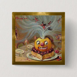 Vintage Jack o'Lantern with Witches Guld Trim Knapp