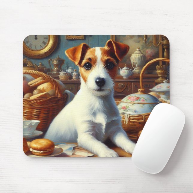 Vintage Jack Russell Terrier Painting Musmatta (Med mus)