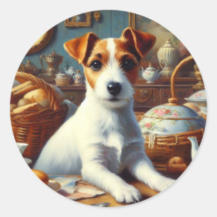 Vintage Jack Russell Terrier Painting Runt Klistermärke