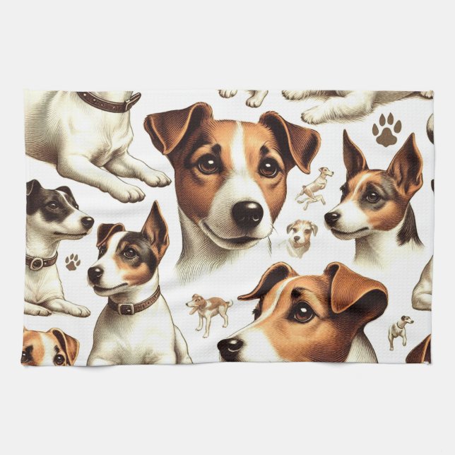 Vintage Jack Russell Terrier Seamless Kökshandduk (Horisontell)