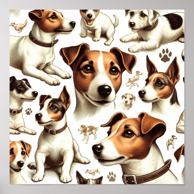 Vintage Jack Russell Terrier Seamless Poster (Framsidan)
