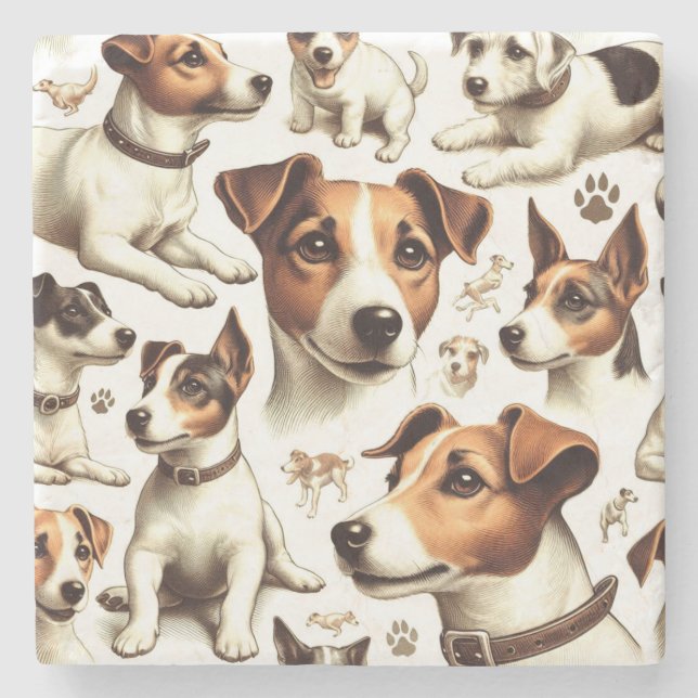 Vintage Jack Russell Terrier Seamless Stenunderlägg (Framsidan)