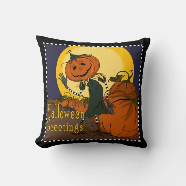 Vintage Jackolantern Halloween Pillow Kudde (Framsida)