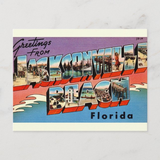 Vintage Jacksonville Beach Florida Vykort (Framsida)