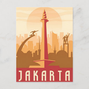 Vintage jakarta Indonesia java Travel vattenfärg Vykort