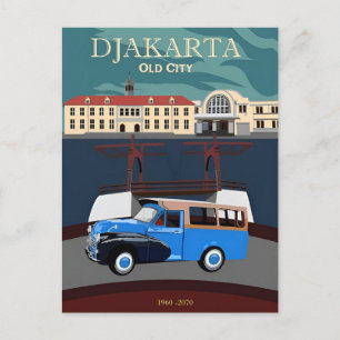 Vintage Jakarta Indonesien java Resa akvarell Vykort