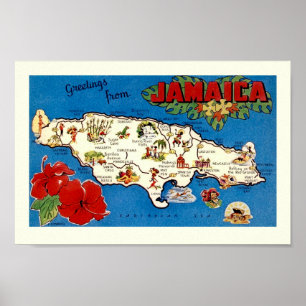 Vintage Jamaica Island Karta Print Poster