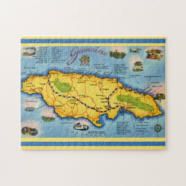 Vintage Jamaica Map Postcard Pussel (Horisontell)
