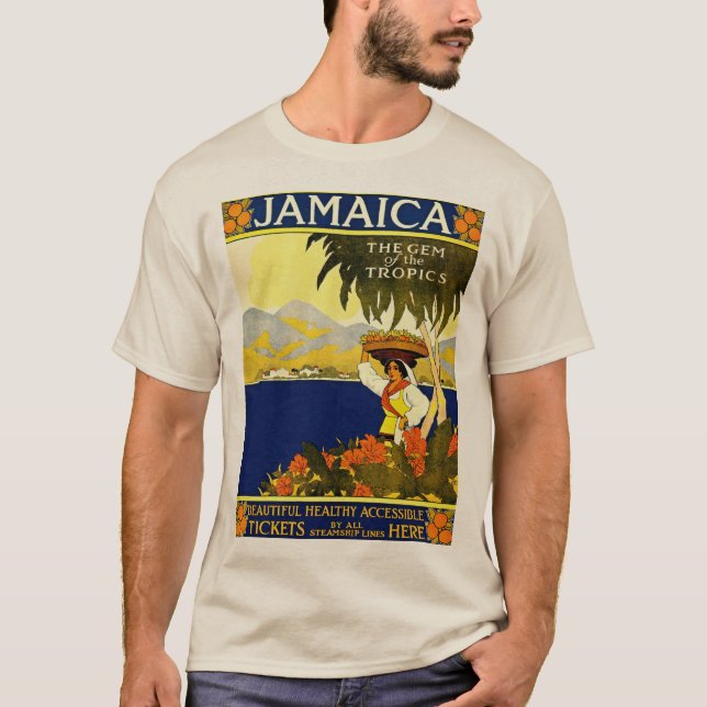 Vintage Jamaica Travel Illustration Poster T Shirt (Framsida)