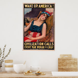 Vintage James Montgomery Flagg   Vakna Amerika! Poster