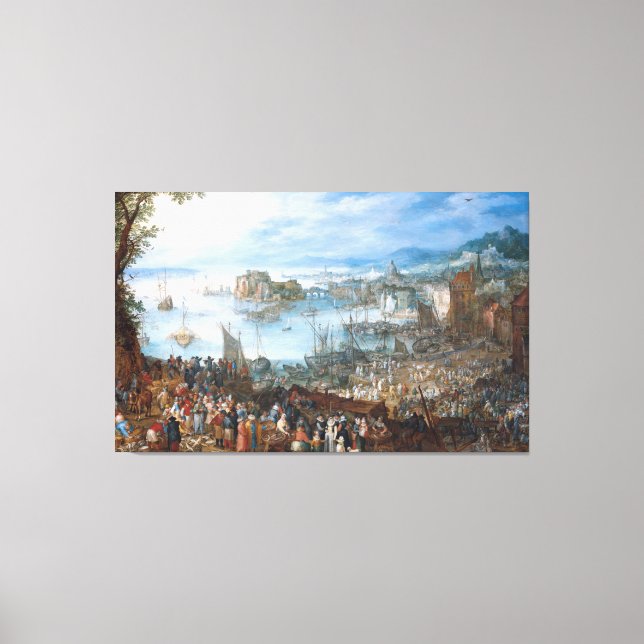 Vintage Jan Brueghel Den Underbara fiskmarknaden Canvastryck (Framsida)