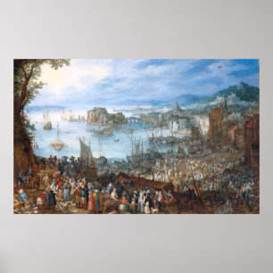 Vintage Jan Brueghel Den Underbara fiskmarknaden Poster